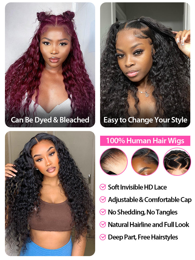 Onimehair™ 13x4 Swiss HD Lace Frontal Pre-bleached Water Wave Hair Pre plucked Lace Front Wigs