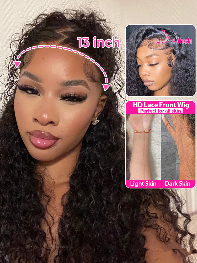 Onimehair™ 13x4 Swiss HD Lace Frontal Pre-bleached Water Wave Hair Pre plucked Lace Front Wigs