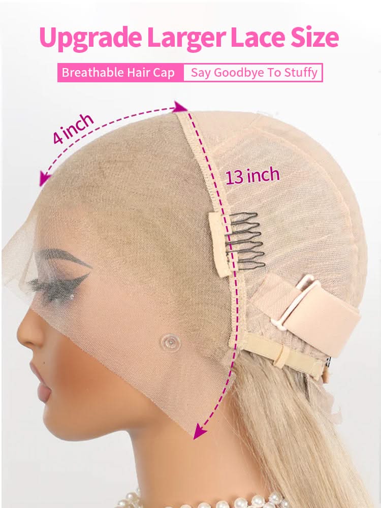 MySite Onimehair split dye lace front wig with half blonde, half black color and 200% density, 13x4 lace front cap.
