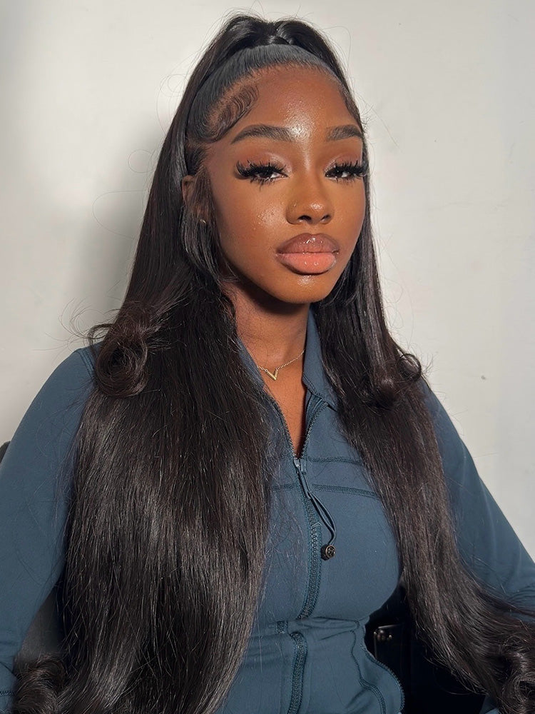 Onimehair™  Pre-Bleached Knots 13x4/13x6 HD Lace Straight Human Hair Wear Go Glueless Wig With Elastic Draw-string