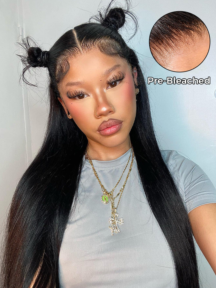 Onimehair™  Pre-Bleached Knots 13x4/13x6 HD Lace Straight Human Hair Wear Go Glueless Wig With Elastic Draw-string
