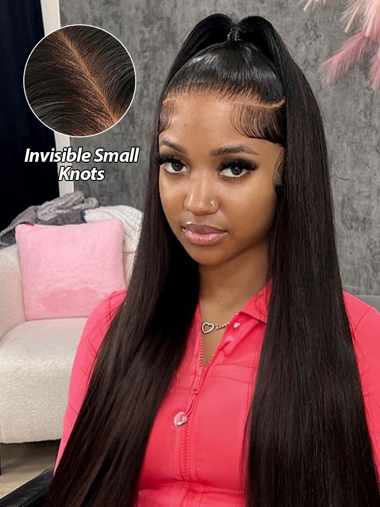 Onimehair™  Pre-Bleached Knots 13x4/13x6 HD Lace Straight Human Hair Wear Go Glueless Wig With Elastic Draw-string
