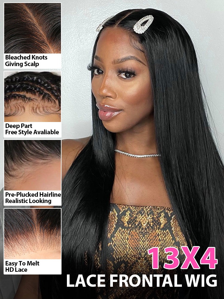 Onimehair™ Pre-bleached 13x4 Swiss HD Lace/Transparent Lace Wigs Straight Long Hair Lace Front Wigs