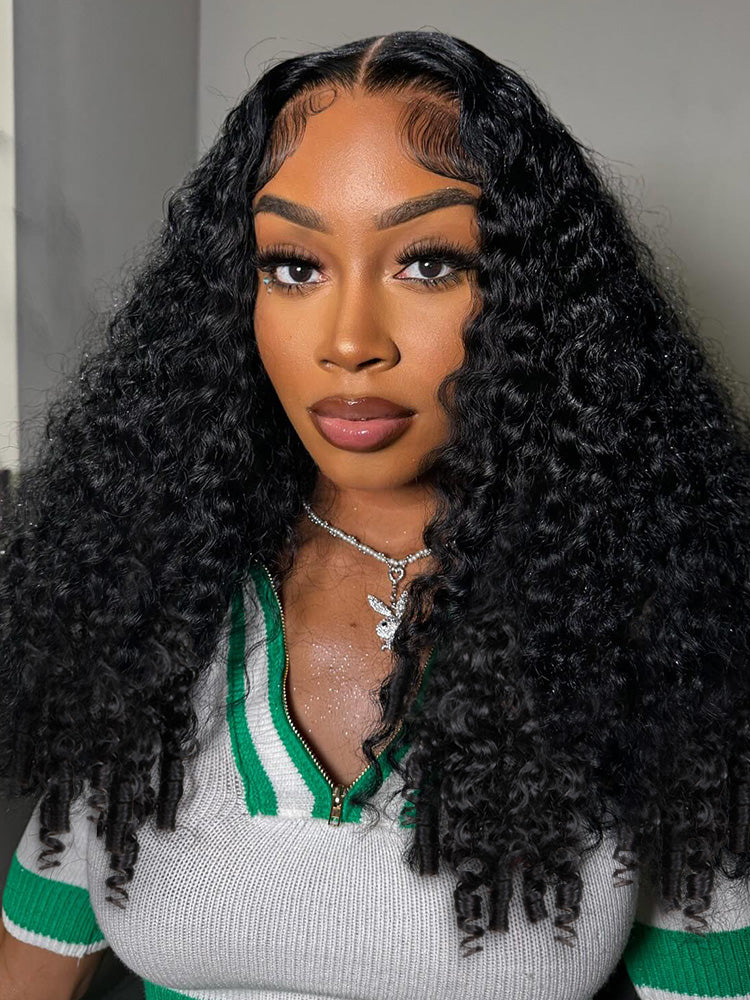 Onimehair™ Pre-bleached Wear Go Glueless Wig 7x5 Pre-cut HD Lace Burmese Curly Human Hair