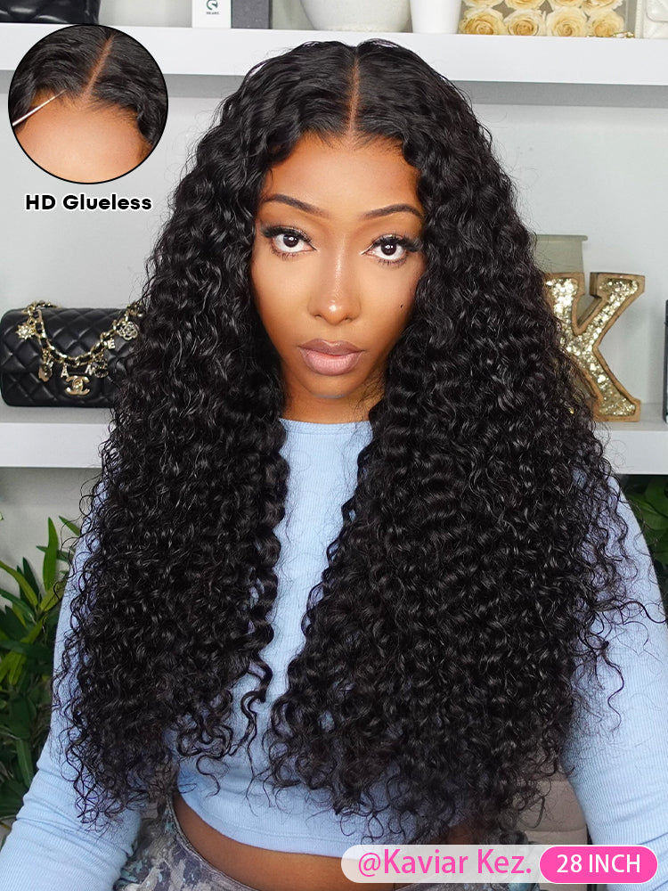 Onimehair™ Pre-bleached Wear Go Glueless Wig 7x5 Pre-cut HD Lace Water Wave Human Hair