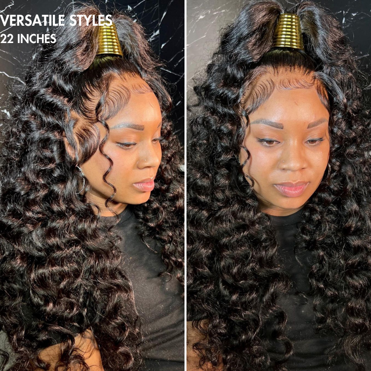 Onimehair™PreMax Wigs | 360 HD Lace Super Natural Hairline Invisi Drawstring Cap Water Wave Free Part Human Hair Wig Pre-Cut Lace