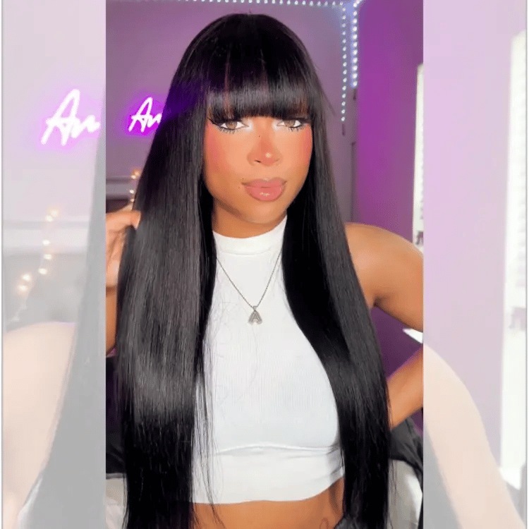 Onimehair™Breathable Cap Yaki Straight Ultra Natural Minimalist Lace Long Wig with Bangs