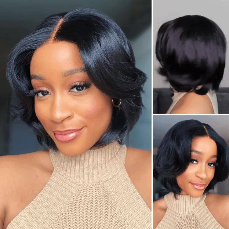 Onimehair™1 SEC INSTALL WIG | Elegant Boss Vibe Short Pixie Cut Natural Black / Ombre Brown Glueless Minimalist HD Lace Wig Pre Cut Lace