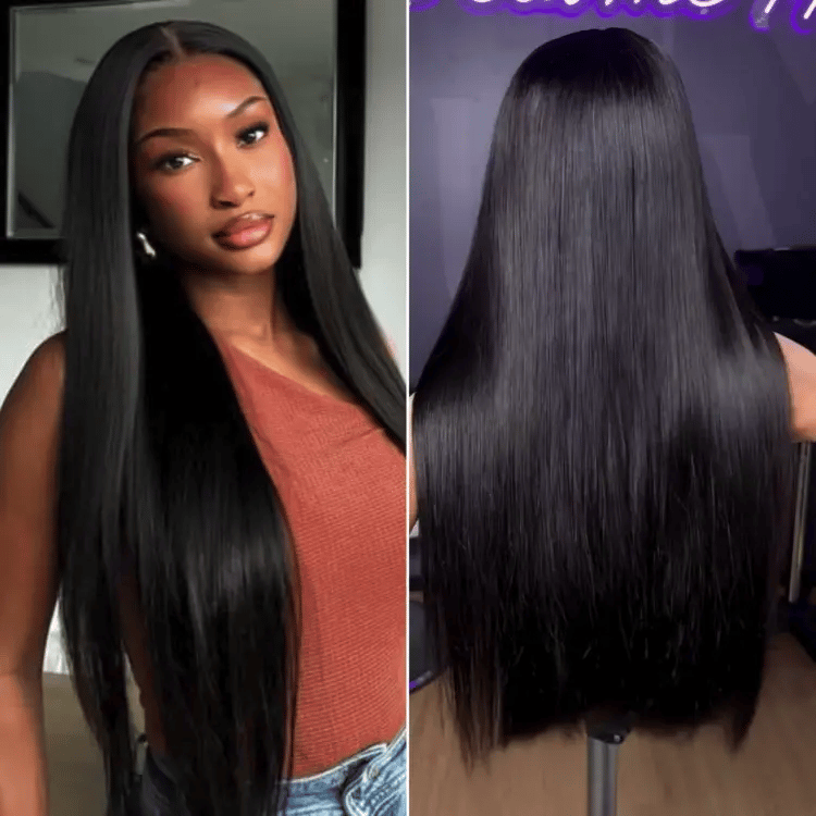 Onimehair™PreMax Wigs | Jet Black Middle Part Silky Straight Glueless 5x5 Closure Lace Wig Pre-Cut Lace