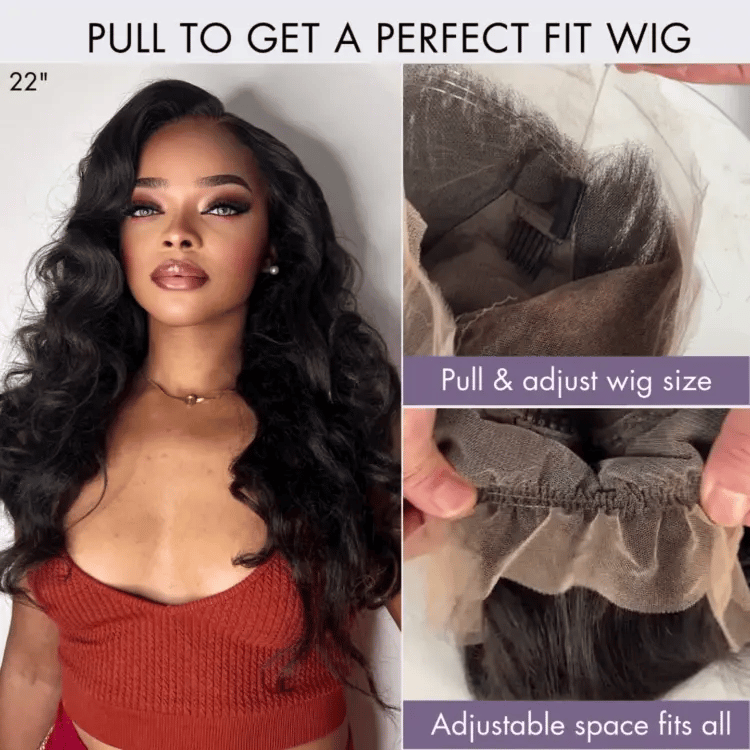 Onimehair™Onime Hair Full Lace Classy Natural Black Body WaveFree Parting Half Up Half Down Wig Invisi Drawstring Cap Pre-cut Lace
