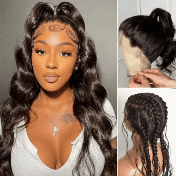 Onimehair™Onime Hair Full Lace Classy Natural Black Body WaveFree Parting Half Up Half Down Wig Invisi Drawstring Cap Pre-cut Lace