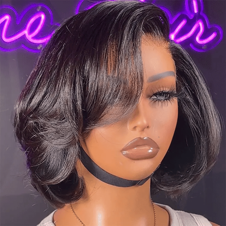 Onimehair™PreMax Wigs - Chic & Natural Layered Bob Wig Ear-to-Ear Wide T Lace Glueless Human Hair Wig Pre-Cut Lace - Onime Hair