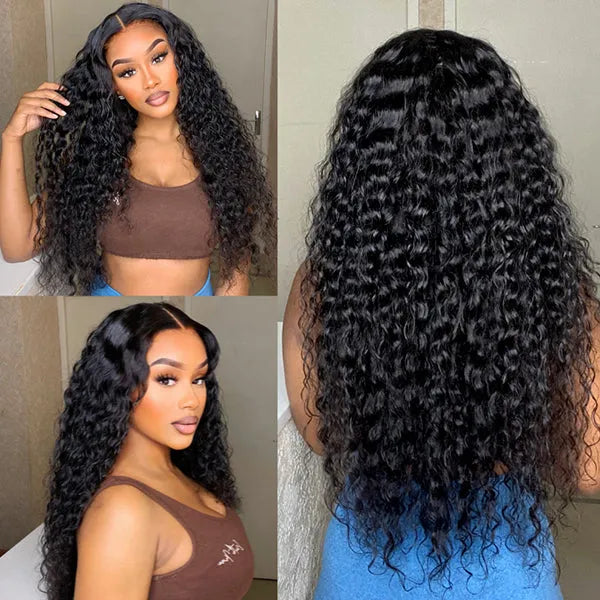 Onimehair™180% Density Water Wave 13x4 HD Lace Front Free Part Glueless Human Hair Wig Pre Cut Lace