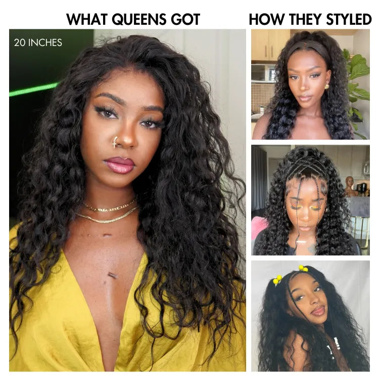 Onimehair™180% Density Water Wave 13x4 HD Lace Front Free Part Glueless Human Hair Wig Pre Cut Lace
