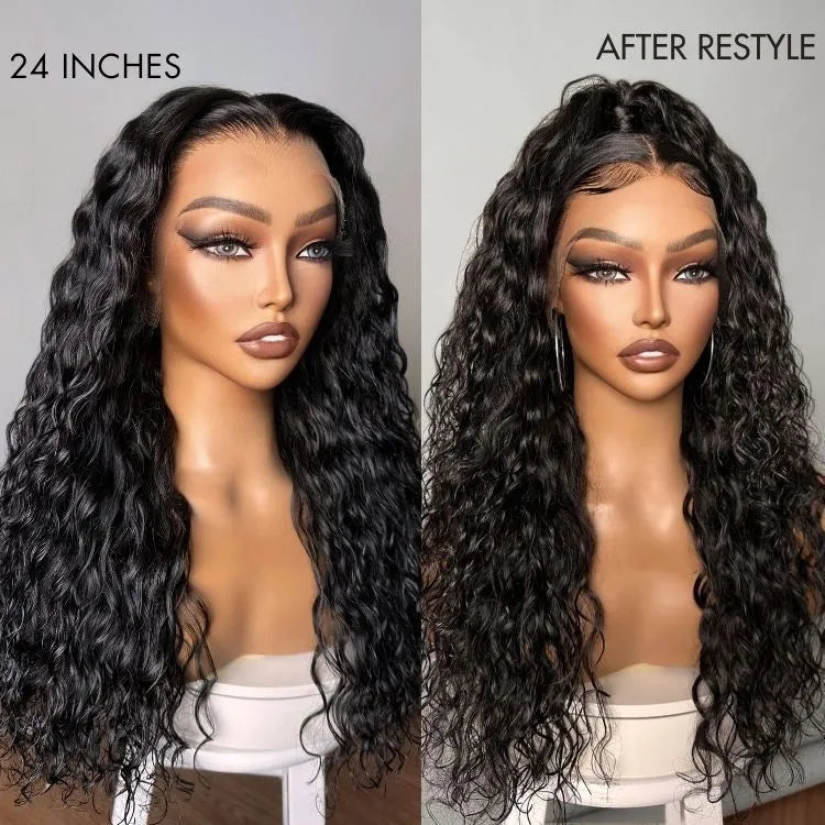 Onimehair™180% Density Water Wave 13x4 HD Lace Front Free Part Glueless Human Hair Wig Pre Cut Lace