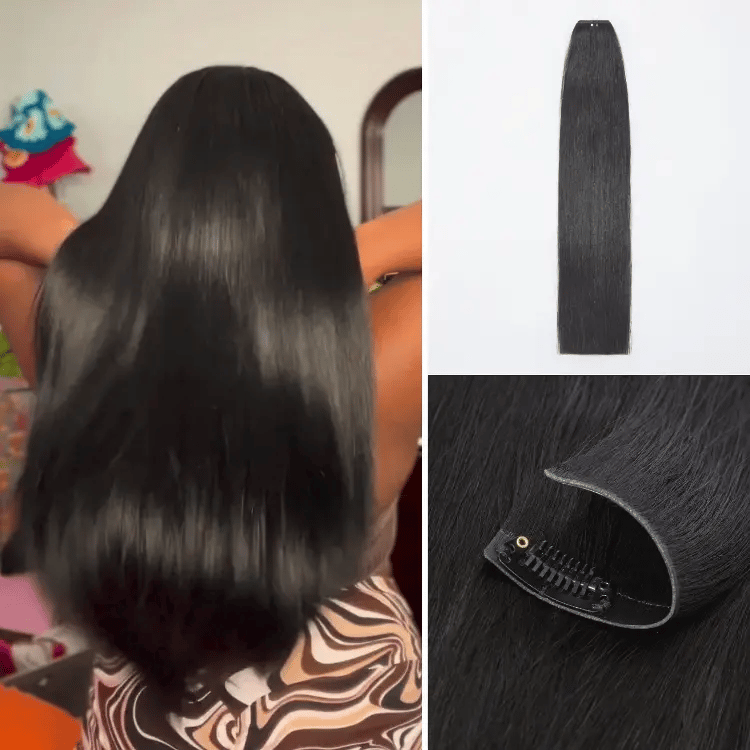Onimehair™ Too Easy Texture™ Silky Straight / Body Wave / Yaki Straight / Messy Curl / Kinky Curly Invisible Edge Clip in Hair Extensions Human Hair 110g 6pcs with Free Gift