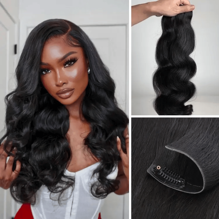Onimehair™ Too Easy Texture™ Silky Straight / Body Wave / Yaki Straight / Messy Curl / Kinky Curly Invisible Edge Clip in Hair Extensions Human Hair 110g 6pcs with Free Gift