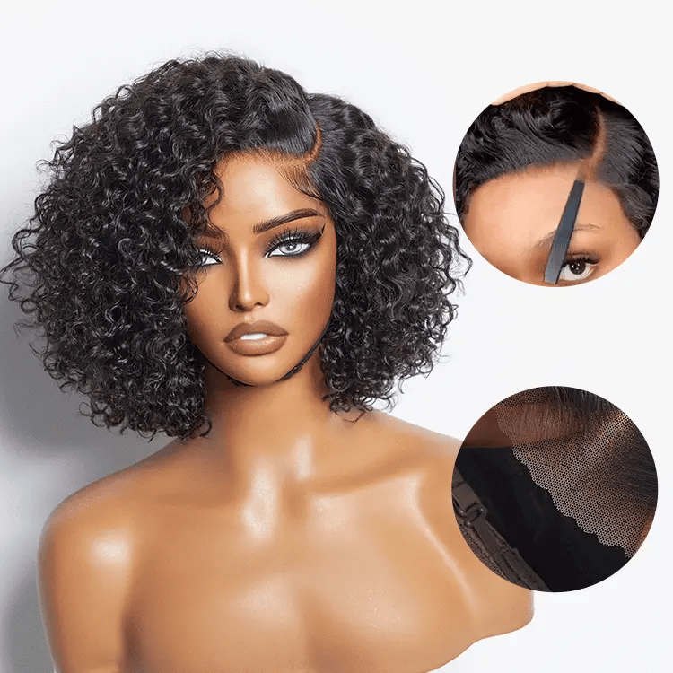 New Customers Only | Trendy Short Cut Curly Minimalist HD Lace Glueless Side Part Wig 100% Human Hair Pre-Cut Lace - Onime Hair