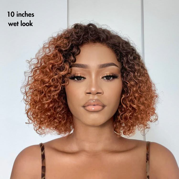 Onimehair™Trendy Mix Brown Short Cut Curly Minimalist HD Lace Glueless Side Part Curly Bob Wig 100% Human Hair - Onime Hair