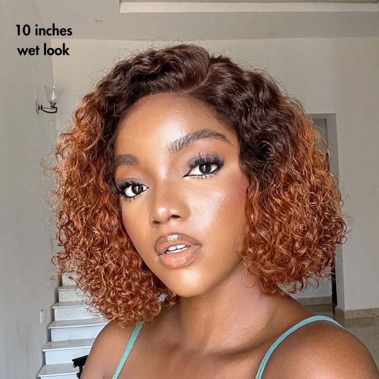 Onimehair™Trendy Mix Brown Short Cut Curly Minimalist HD Lace Glueless Side Part Curly Bob Wig 100% Human Hair - Onime Hair