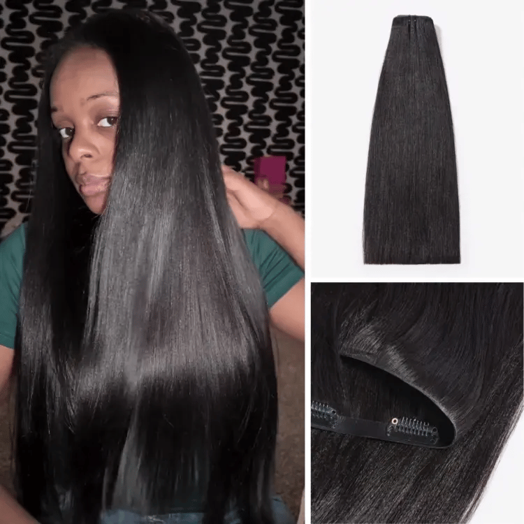 Onimehair™ Too Easy  Yaki Straight Invisible Edge Clip in Hair Extensions Human Hair 110g 6pcs with Free Gift
