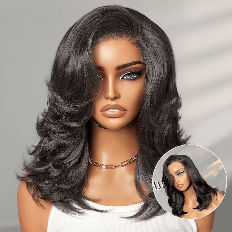 Onimehair™Effortlessly Chic Layered Haircut Wavy Glueless HD Minimalist Lace Short Wig