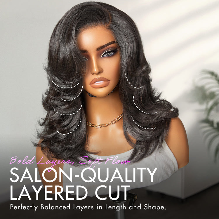 Onimehair™Effortlessly Chic Layered Haircut Wavy Glueless HD Minimalist Lace Short Wig