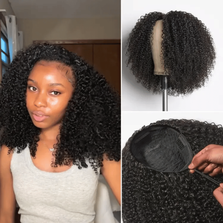 Onimehair™ Too Easy Texture™ 3-In-1 Half Wig 180% Density Kinky Curly / Yaki Straight Glueless Flexi-Fit Drawstring Wig