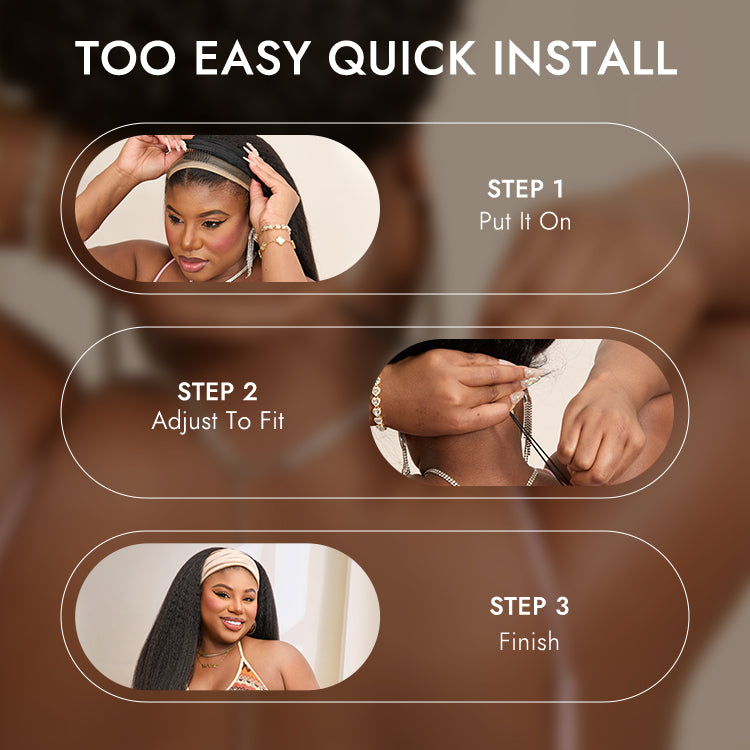 Onimehair™ Too Easy Texture™ Wig 180% Density Yaki Straight Glueless Headband Wig Flexi-Fit Drawstring (Get Free Trendy Headbands)