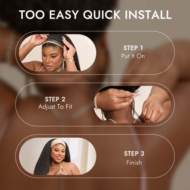 Onimehair™ Too Easy Texture™ Wig 180% Density Yaki Straight Glueless Headband Wig Flexi-Fit Drawstring (Get Free Trendy Headbands)