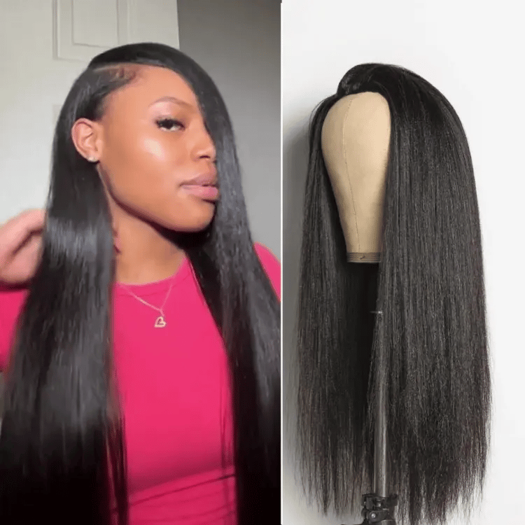 Onimehair™Too Easy Texture™ Wig 180% Density Yaki Straight Glueless Flexi-Fit Drawstring 3-In-1 Half Wig Human Hair