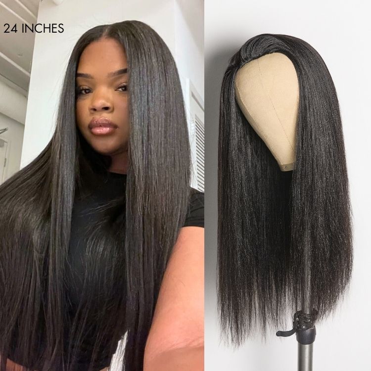 Onimehair™ Too Easy Texture™ 3-In-1 Half Wig 180% Density Kinky Curly / Yaki Straight Glueless Flexi-Fit Drawstring Wig