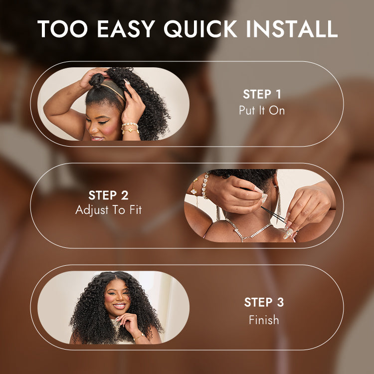 Onimehair™ Too Easy Texture™ 3-In-1 Half Wig 180% Density Kinky Curly / Yaki Straight Glueless Flexi-Fit Drawstring Wig