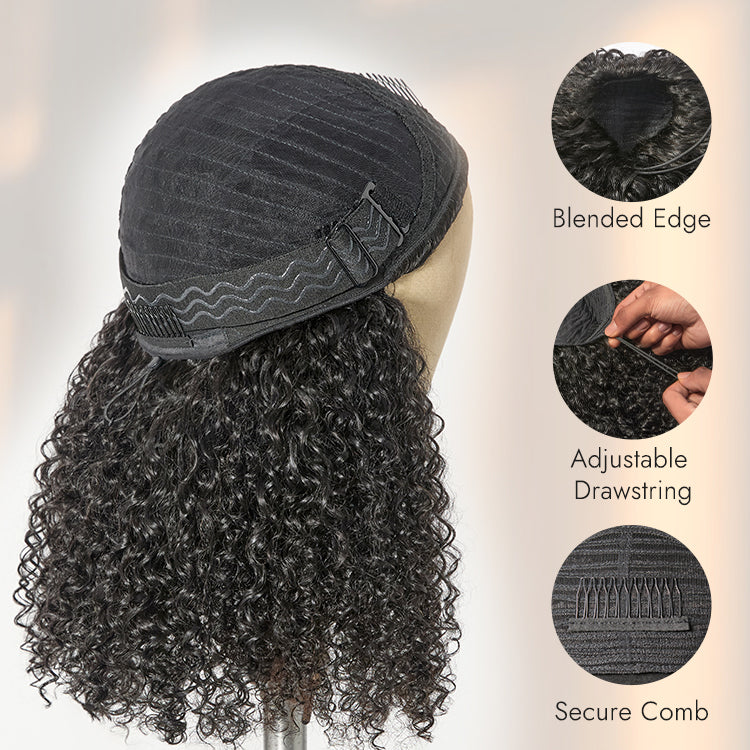 Onimehair™ Too Easy Texture™ 3-In-1 Half Wig 180% Density Kinky Curly / Yaki Straight Glueless Flexi-Fit Drawstring Wig