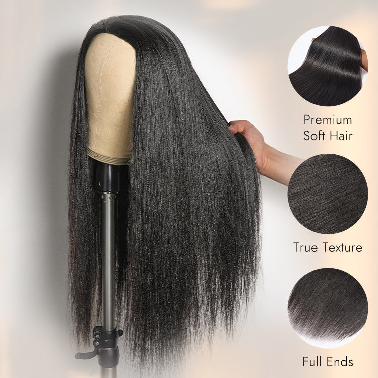 Onimehair™ Too Easy Texture™ 3-In-1 Half Wig 180% Density Kinky Curly / Yaki Straight Glueless Flexi-Fit Drawstring Wig