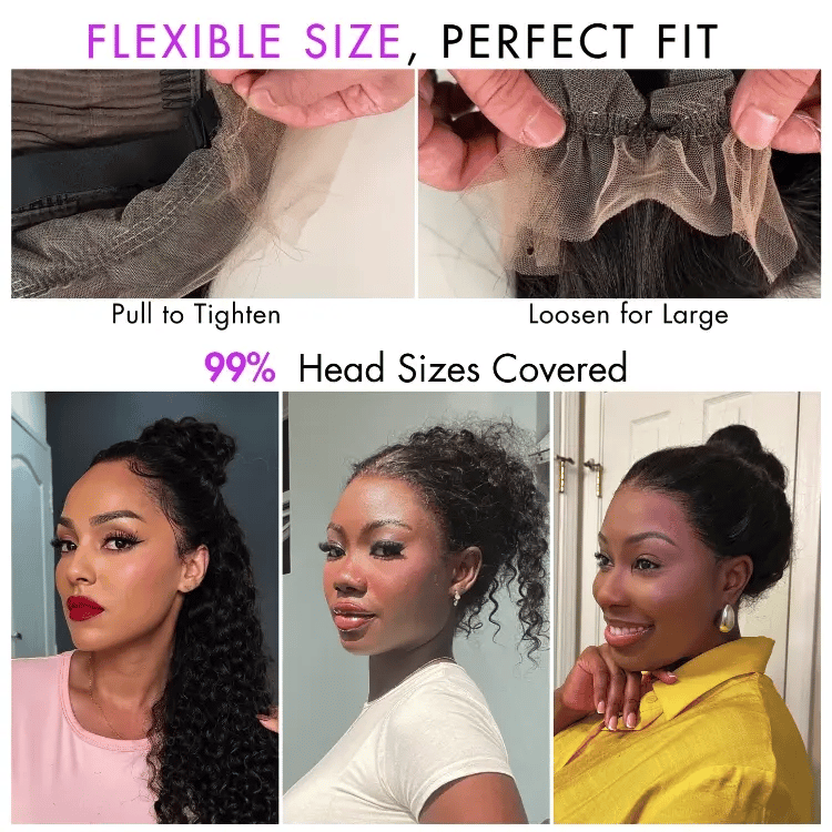 MySite Water Wave 360 lace wig with flexi-fit cap, 100% human hair, pre-bleached, pre-plucked, and pre-cut lace for natural look.
