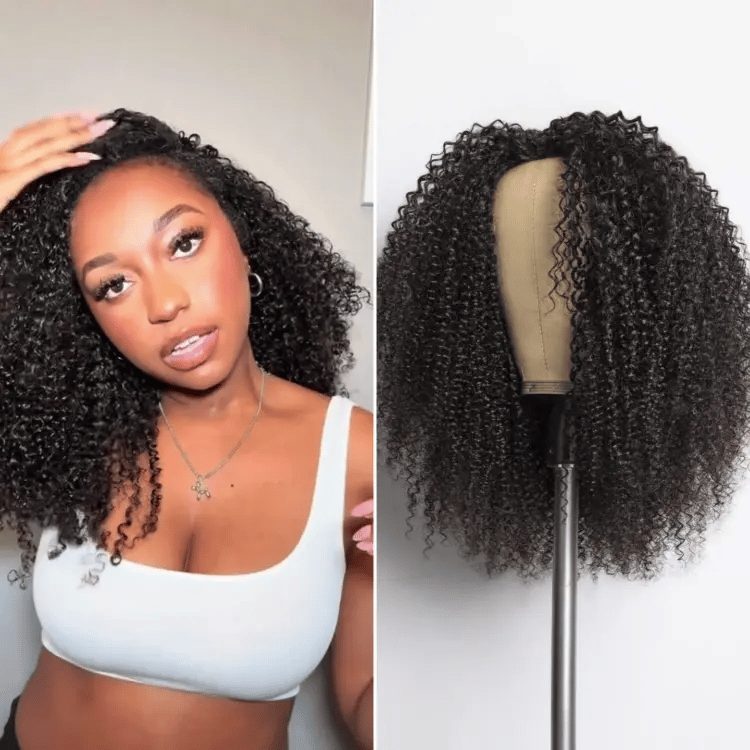 Onimehair™ Too Easy Texture™ 3-In-1 Half Wig 180% Density Kinky Curly / Yaki Straight Glueless Flexi-Fit Drawstring Wig