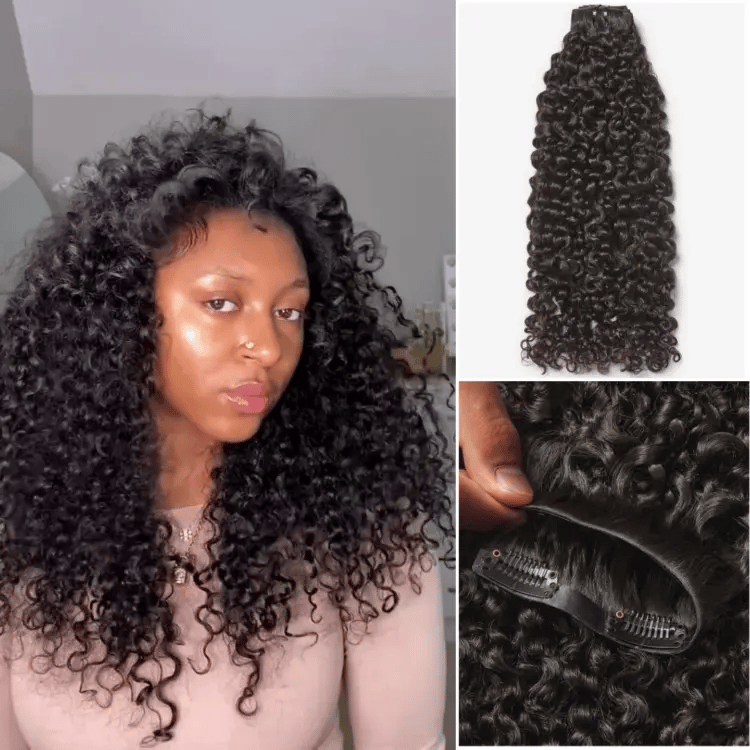 Onimehair™ Too Easy Messy Burmese Curly Invisible Edge Clip in Hair Extensions Human Hair 110g 6pcs with Free Gift