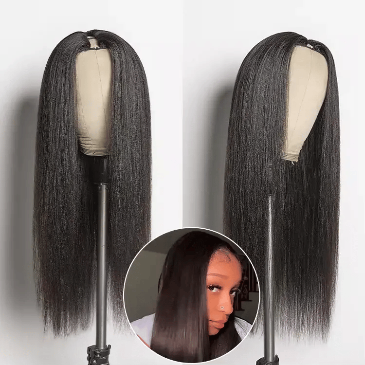 Onimehair™Too Easy  180% Density Yaki Straight Glueless V Part Flexi-Fit Drawstring Wig Beginner Friendly