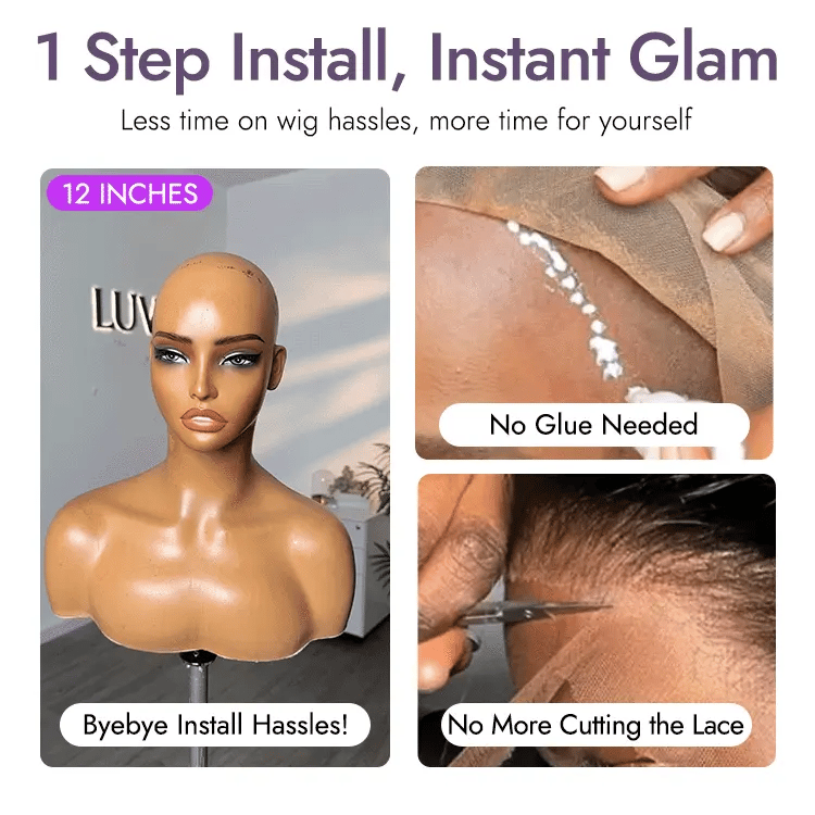 Onimehair™1 SEC INSTALL WIG | Brown Highlight Water Wave Natural Scalp Glueless Minimalist Lace Short Curly Wig with Bangs