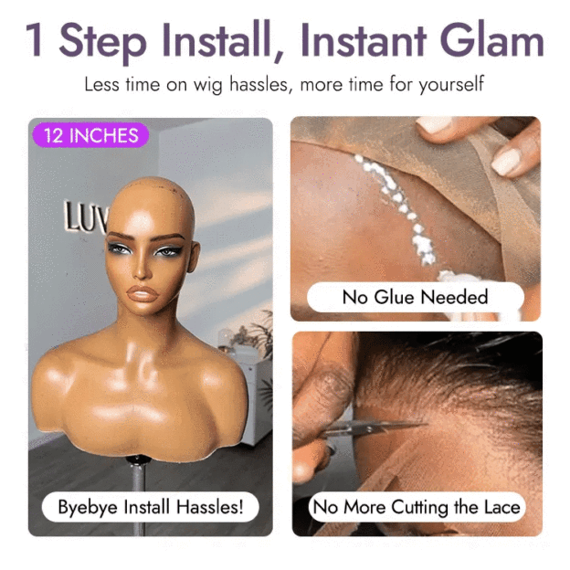 Onimehair™1 SEC INSTALL WIG | Brown Highlight Water Wave Natural Scalp Glueless Minimalist Lace Short Curly Wig with Bangs