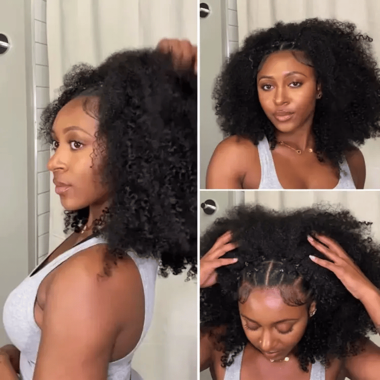 Onimehair™ Too Easy Texture™ 3-In-1 Half Wig 180% Density Kinky Curly / Yaki Straight Glueless Flexi-Fit Drawstring Wig
