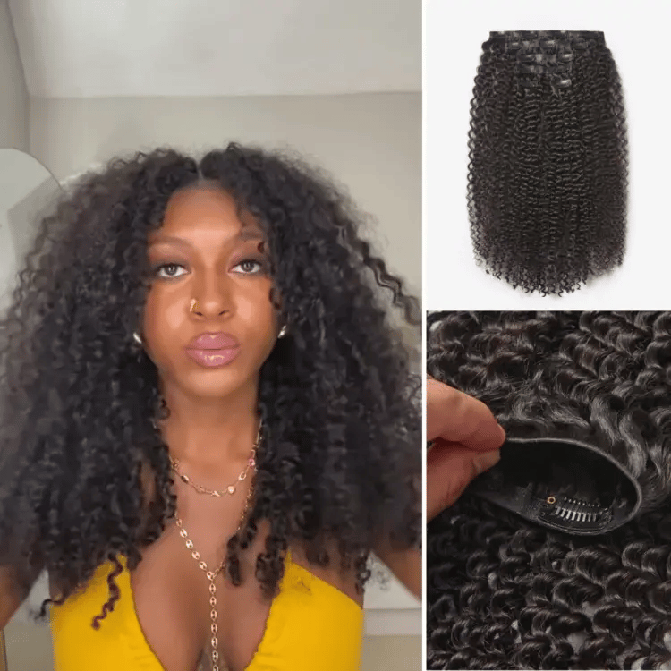 Onimehair™ Too Easy Texture™ Kinky Curly Invisible Edge Clip in Hair Extensions Human Hair 110g 6pcs with Free Gift