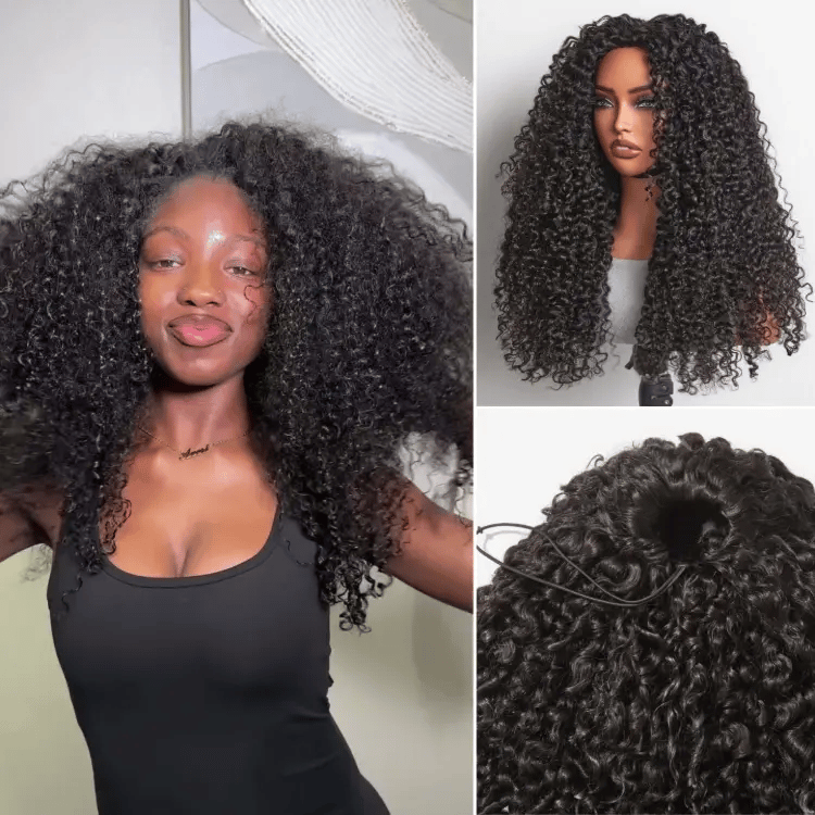Onimehair™Too Easy Texture™ 180% Density Messy Burmese Curly Half Wig Glueless Flexi-Fit Drawstring Wig Beginner Friendly