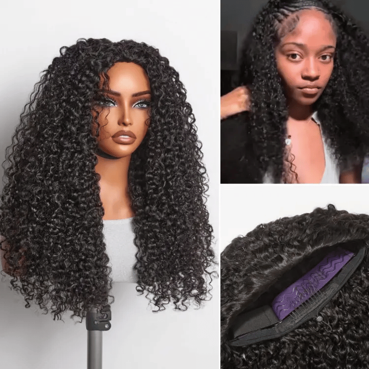 Onimehair™Too Easy Texture™ 180% Density Messy Burmese Curly Half Wig Glueless Flexi-Fit Drawstring Wig Beginner Friendly
