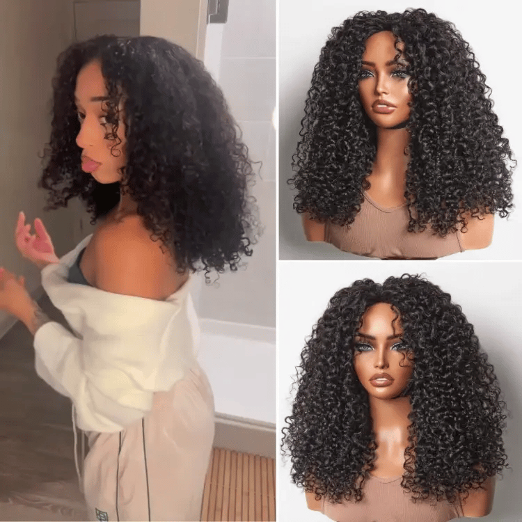 Onimehair™Too Easy Texture™ 180% Density Messy Burmese Curly Half Wig Glueless Flexi-Fit Drawstring Wig Beginner Friendly