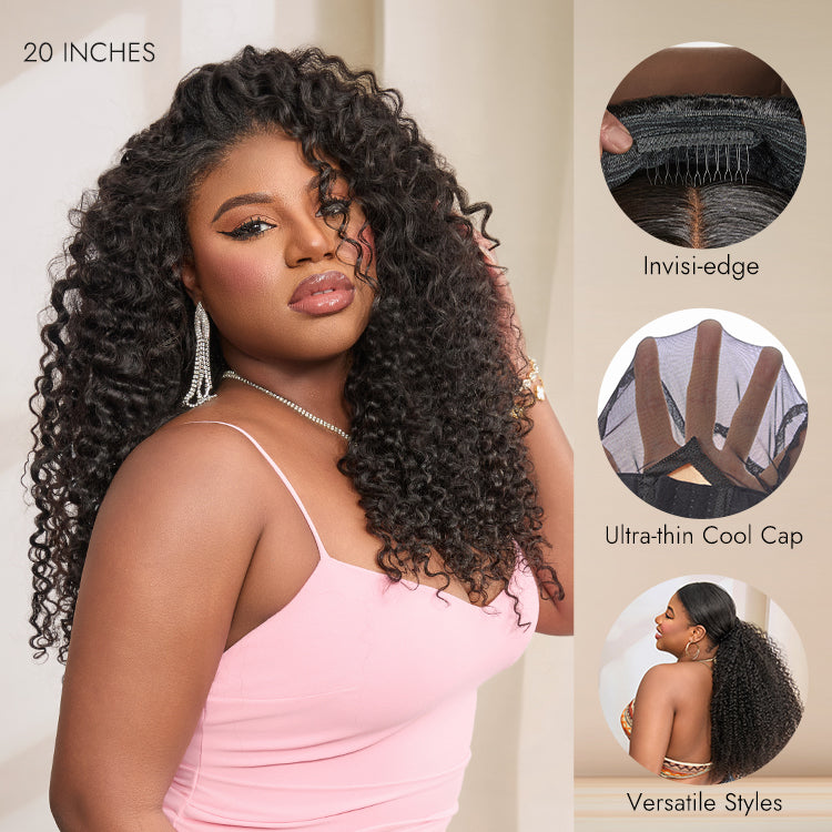 Onimehair™Too Easy Texture™ 180% Density Messy Burmese Curly Half Wig Glueless Flexi-Fit Drawstring Wig Beginner Friendly