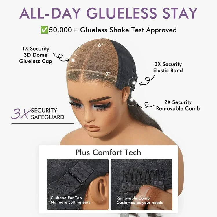 All-Day Comfort™ Wig PartingMax Brown Highlights Funmi Curly 5x5 Closure HD Lace Glueless Wig Pre Cut Lace - Onime Hair