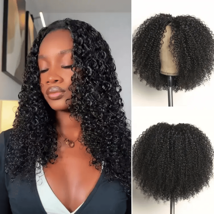 Onimehair™ Too Easy  Wig 180% Density  Kinky Curly / Yaki Straight Glueless V Part Flexi-Fit Drawstring Wig