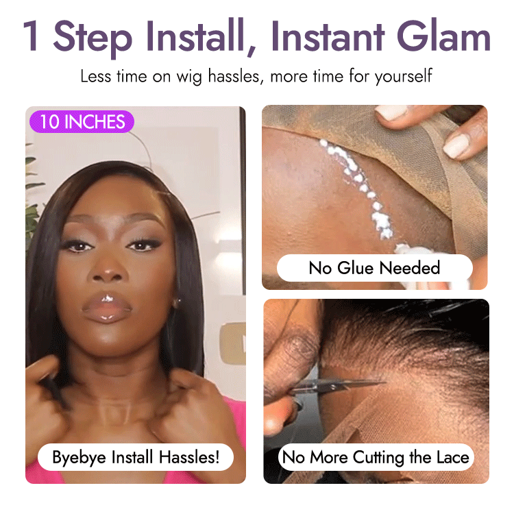 Onimehair™Put On & Go Blunt Cut Straight Bob Minimalist HD Lace Glueless C Part Wig  - US Only - Onime Hair